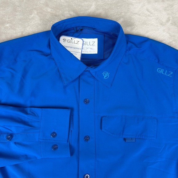 Gillz Saltwater Series Fishing Shirt Men Large Royal Blue Button Down Vented NWT - Picture 1 of 13